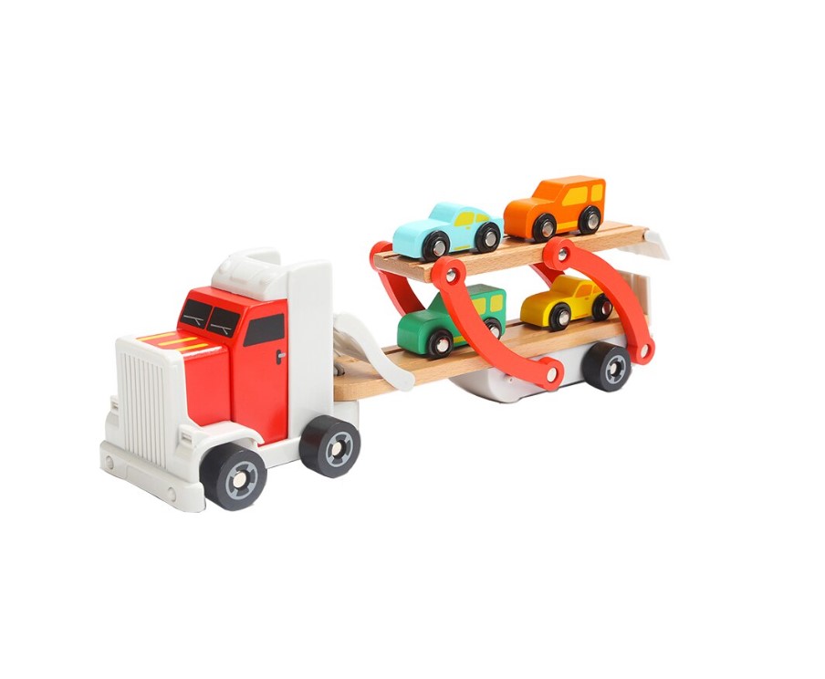 Camion Transportator din lemn cu 4 Vehicule, 3 ani+