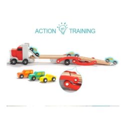 Camion Transportator din lemn cu 4 Vehicule, 3 ani+