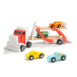 Camion Transportator din lemn cu 4 Vehicule, 3 ani+