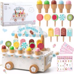 Carucior din lemn, Stand de inghetata, 32 cm, 3 ani 01