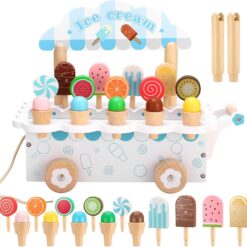 Carucior din lemn, Stand de inghetata, 32 cm, 3 ani 01