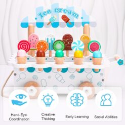 Carucior din lemn, Stand de inghetata, 32 cm, 3 ani 01