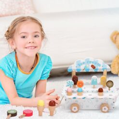 Carucior din lemn, Stand de inghetata, 32 cm, 3 ani 01