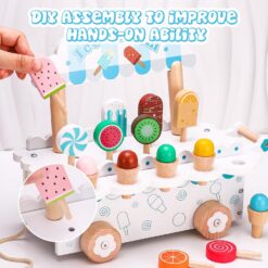 Carucior din lemn, Stand de inghetata, 32 cm, 3 ani 01