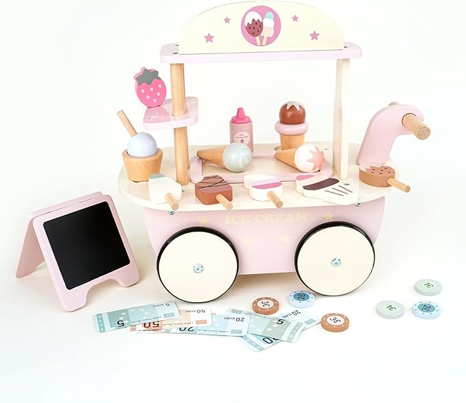 Carucior din lemn, Stand de inghetata, 40 cm, 3 ani 01