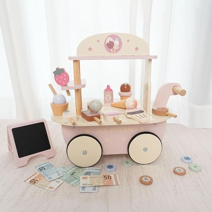 Carucior din lemn, Stand de inghetata, 40 cm, 3 ani 01