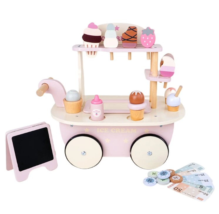 Carucior din lemn, Stand de inghetata, 40 cm, 3 ani 01