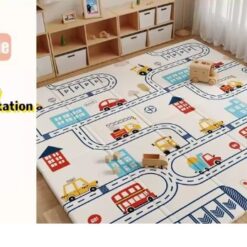 Covor pliabil de joaca, termoizolant cu doua fete 200 x 180 cm, Orasel si Animale 01