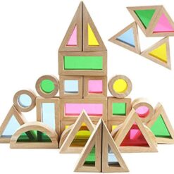 Cuburi senzoriale montessori din lemn - Kaleidoscope, 40 piese, 2 ANI 05 Un set fascinant de construcție și explorare vizuală, perfect pentru copiii cu vârsta de peste 2 ani. Cuburile senzoriale Montessori din lemn „Kaleidoscope” sunt proiectate pentru a stimula imaginația, simțul vizual și motricitatea fină, combinând geometria cu transparența și culoarea într-un mod atractiv și educativ. Caracteristici tehnice: Setul conține: 40 de piese în forme geometrice variate – triunghiuri, cercuri, pătrate, semicercuri și dreptunghiuri Material: lemn natural finisat + inserții acrilice colorate translucide Culori: roșu, galben, albastru, verde, roz – creează efecte de lumină spectaculoase Vârsta recomandată: 2 ani+ Beneficii educative: Stimulare senzorială: ferestrele colorate oferă o experiență vizuală tip kaleidoscop, ideală pentru explorare senzorială Dezvoltare motrică și cognitivă: copiii pot construi, sorta, suprapune și aranja piesele în moduri variate, exersând dexteritatea și creativitatea Înțelegerea formelor și culorilor: fiecare piesă este o oportunitate de a învăța noțiuni de geometrie, proporție și spectru cromatic Activitate Montessori: joc liber, auto-dirijat, fără instrucțiuni impuse – copilul creează, experimentează și descoperă singur Mod de utilizare: Ideal pentru jocuri de construcție, sortare după formă sau culoare, jocuri cu lumină naturală sau panouri luminoase Poate fi folosit în activități individuale sau de grup Creează reflexii spectaculoase dacă este expus la lumină, oferind o experiență multisenzorială Perfect pentru: Acasă, în grădinițe, centre educaționale sau săli Montessori Jocuri STEM timpurii și activități creative Recomandare: Sub supravegherea unui adult, piesele pot fi folosite și în activități tematice de artă, arhitectură și observare a luminii.