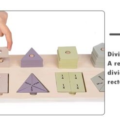 Joc Montessori 2 in 1, sortator de forme geometrice si puzzle fractii, 3 ani+
