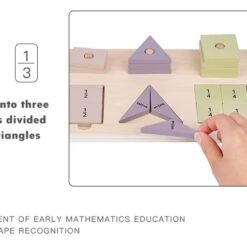 Joc Montessori 2 in 1, sortator de forme geometrice si puzzle fractii, 3 ani+
