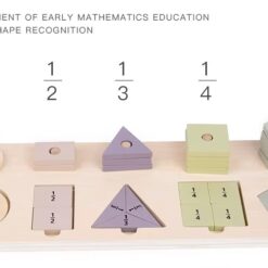Joc Montessori 2 in 1, sortator de forme geometrice si puzzle fractii, 3 ani+