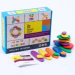 Joc creativ Montessori, Puzzle cu pietricele colorate si joc echilibru, 36 piese, 3 ani