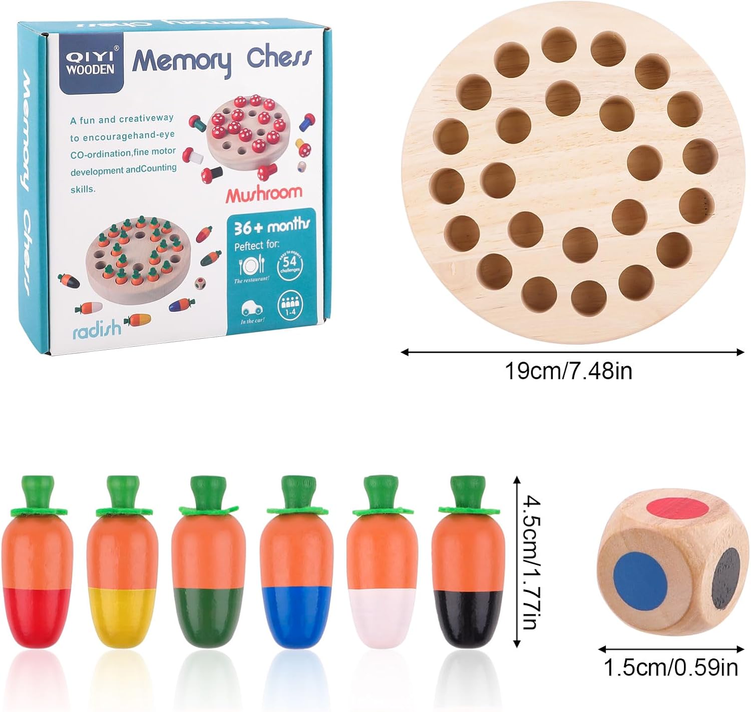 Joc de societate si memorie, din lemn - Memory Chess, 3 ani, Morcov 05