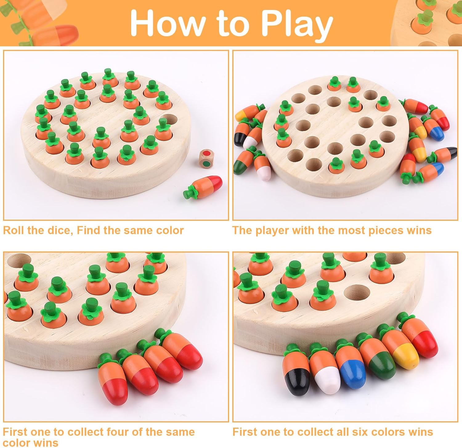 Joc de societate si memorie, din lemn - Memory Chess, 3 ani, Morcov 05