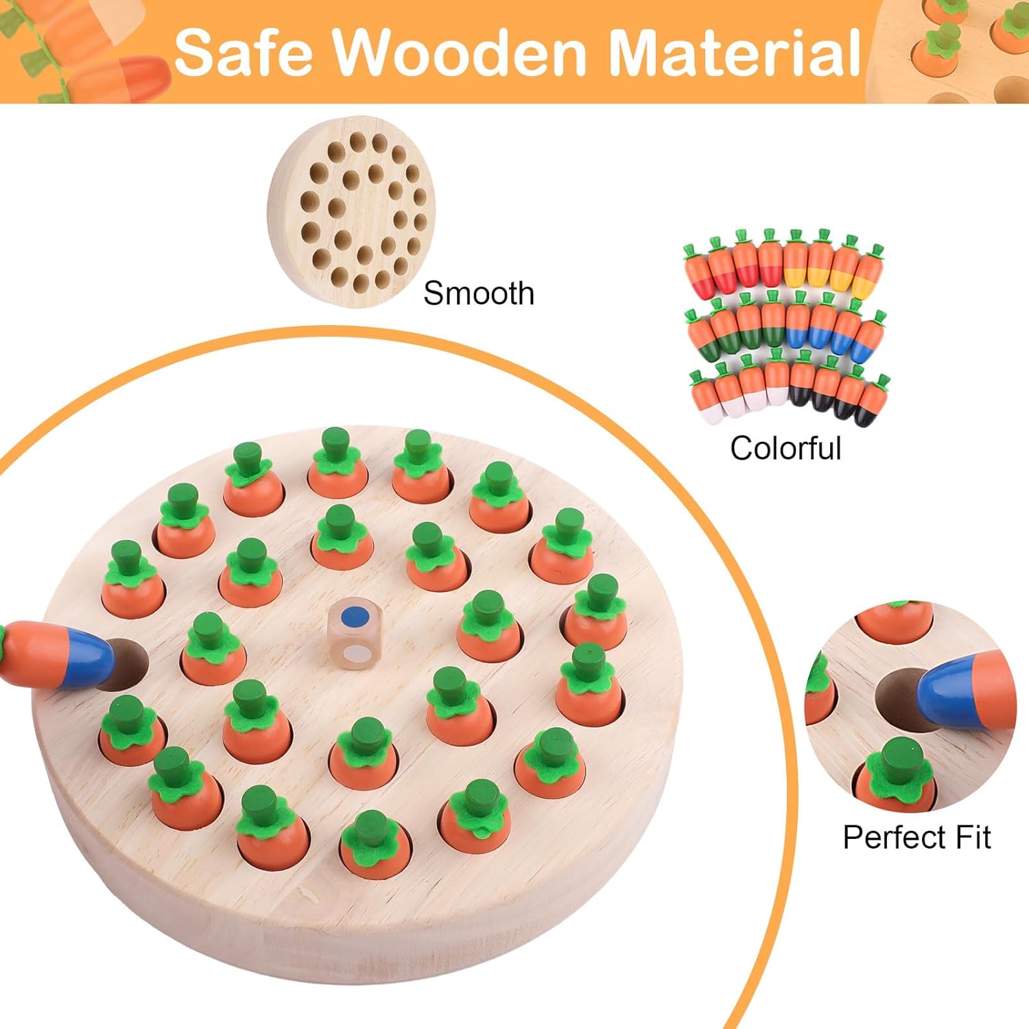 Joc de societate si memorie, din lemn - Memory Chess, 3 ani, Morcov 05