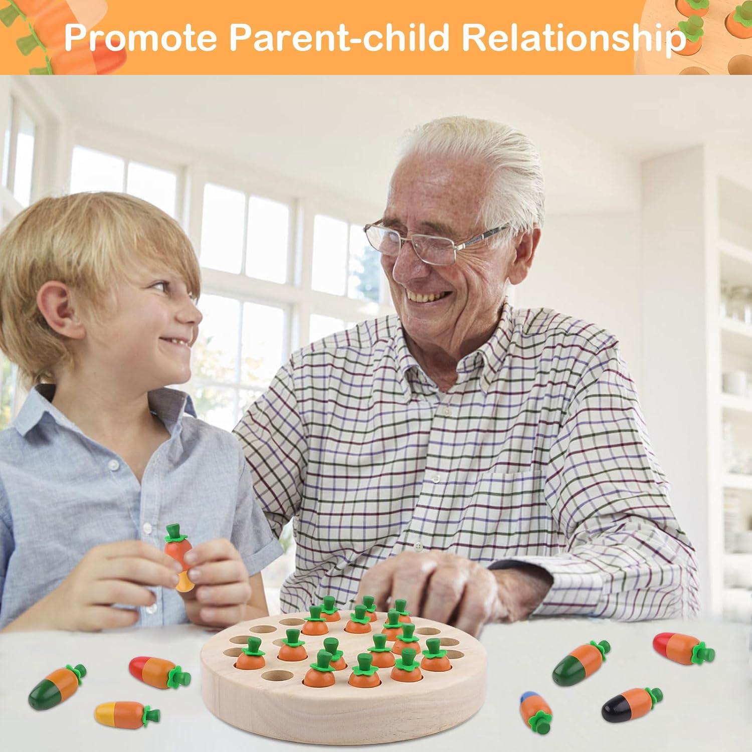 Joc de societate si memorie, din lemn - Memory Chess, 3 ani, Morcov 05