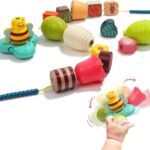 Joc de tip Montessori, set 18 margele de siretuit, 2 ani +