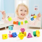 Joc de tip Montessori, set 20 margele de siretuit, 2 ani +