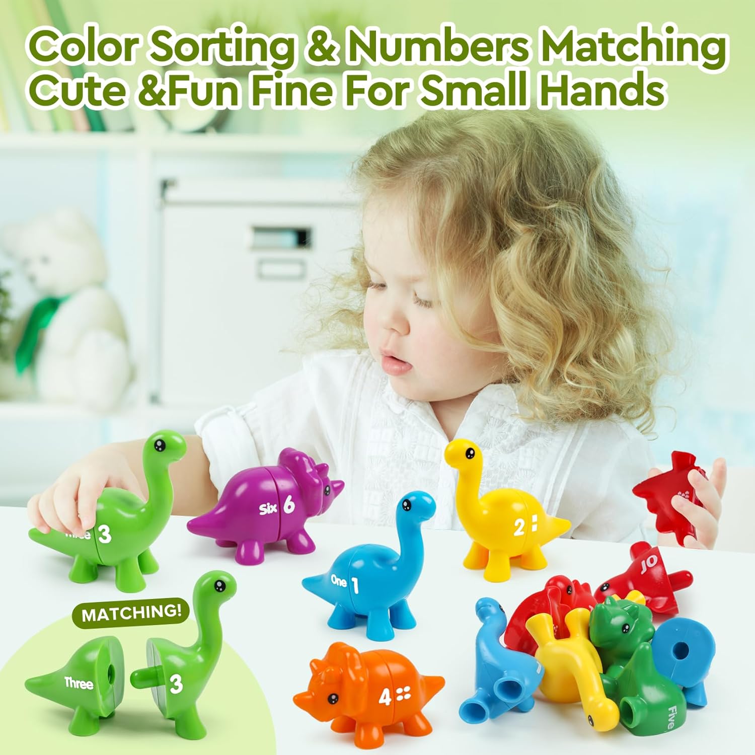Joc educativ de asociere, Dinozauri si numere, 3 ani+