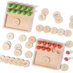 Joc educativ matematica, Set de numărare cu pioni colorați și discuri inscripționate cu cifre, 3 ANI
