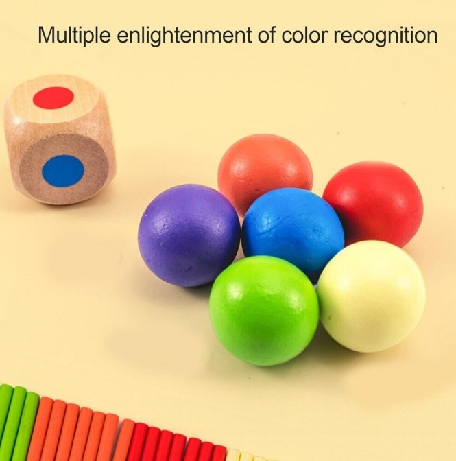 Joc montessori de societate, Joc de echilibru cu bețe și bile, 3 ani 04