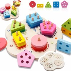 Jucărie educativă din lemn de tip sortator de forme geometrice și numerație, 3 ani+ 01