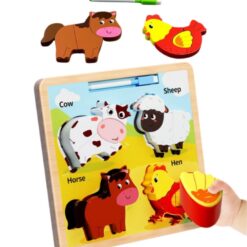Puzzle educativ din lemn cu tablita de desenat, piese groase, 2 ani+ 01