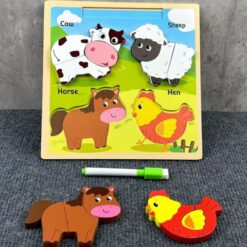 Puzzle educativ din lemn cu tablita de desenat, piese groase, 2 ani+ 01