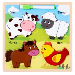 Puzzle educativ din lemn cu tablita de desenat, piese groase, 2 ani+ 01