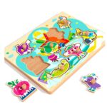 Puzzle incastru din lemn cu butoni, Legume, 3 ani+