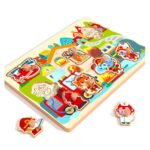 Puzzle incastru din lemn cu butoni, Meserii, 3 ani+