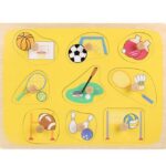Puzzle incastru din lemn cu butoni si imagine de asociere – Sport