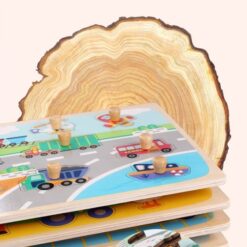 Puzzle incastru din lemn cu butoni si imagine de asociere – Sport 01