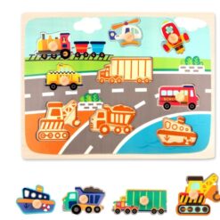 Puzzle incastru din lemn cu butoni si imagine de asociere –Mijloace de transport 01