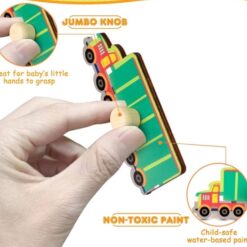 Puzzle incastru din lemn cu butoni si imagine de asociere –Mijloace de transport 01