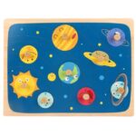 Puzzle incastru din lemn cu butoni si imagine de asociere –Planete