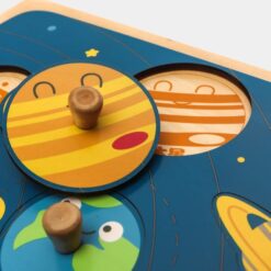 Puzzle incastru din lemn cu butoni si imagine de asociere –Planete 01