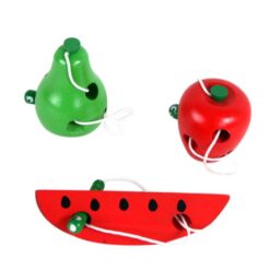 Set 3 jucării educative din lemn pentru șnuruit, Fructe, 3 ani 01