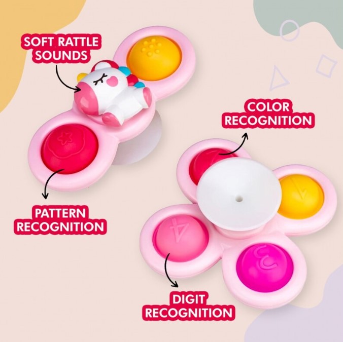 Set 3 jucarii interactive bebelusi, Spinner cu ventuza, 12 luni+ 01