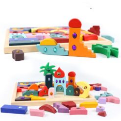Set de cuburi senzoriale din lemn cu elemente de construcție libere – tip Loose Parts, 3 ani 01