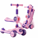 Trotineta 2 in 1,cu scaunel, pliabila cu 3 roti si lumini si muzica, 2 ani+, ROZ