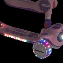 Trotineta 2 in 1,cu scaunel, pliabila cu 3 roti si lumini si muzica, 2 ani+, ROZ