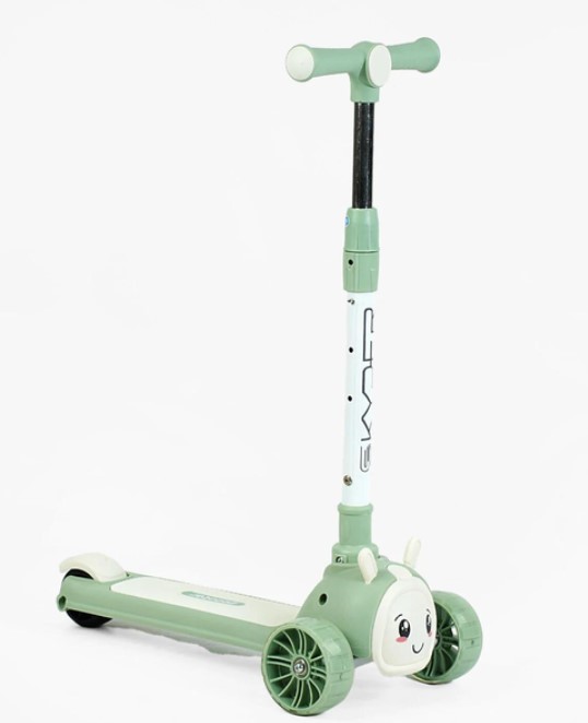 Trotinetă 3 roți, cu ghidon reglabil, roți luminoase, 3 ani+, Iepuras Verde 01