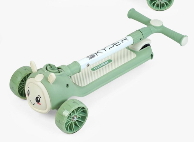 Trotinetă 3 roți, cu ghidon reglabil, roți luminoase, 3 ani+, Iepuras Verde 01