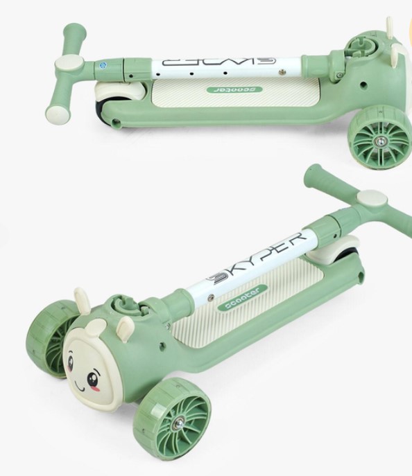 Trotinetă 3 roți, cu ghidon reglabil, roți luminoase, 3 ani+, Iepuras Verde 01