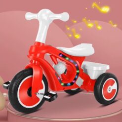 Bicicleta cu 3 roti cu lumini, sunete, Ajustabila, 1-6 ani, Rosu