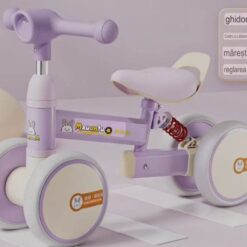 Bicicleta fara pedale cu 4 roti cu lumini, sunete, Ajustabila, 1 ANI+, Mov