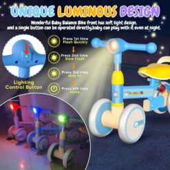 Bicicleta fara pedale cu 4 roti cu lumini, sunete, Ajustabila, 2 ANI+, Albastru 01