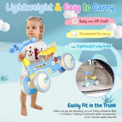 Bicicleta fara pedale cu 4 roti cu lumini, sunete, Ajustabila, 2 ANI+, Albastru 01